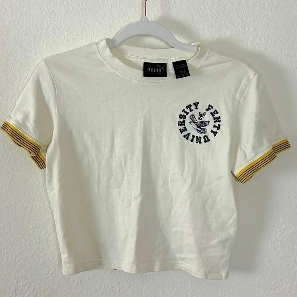 Puma X Fenty University Cropped Vintage Tee in Cream Large Rhianna Baby Tee - Picture 12 of 16